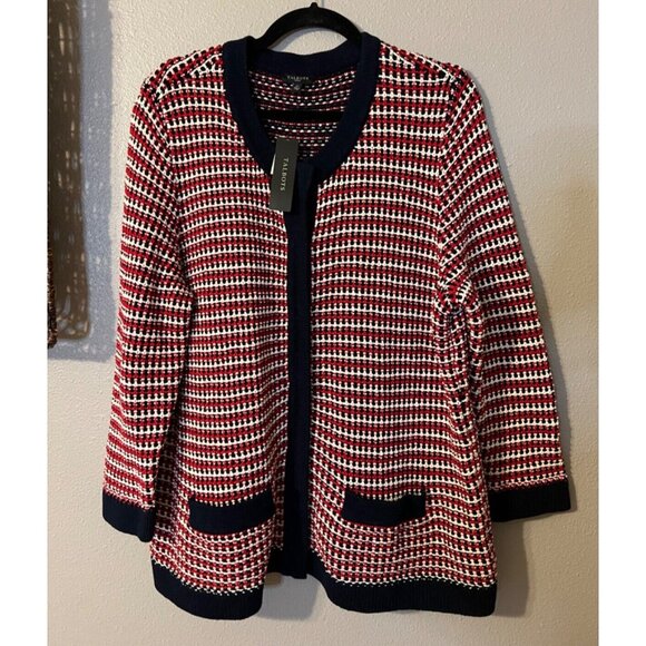 Talbots Women's Cardigan Jacket Sweater 1X Red Cream Navy Blue NWT NEW - Picture 6 of 10